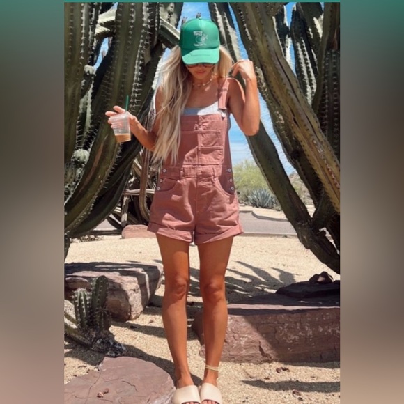 Free People We the Free Ziggy Denim Shortalls. Rose - Picture 2 of 5